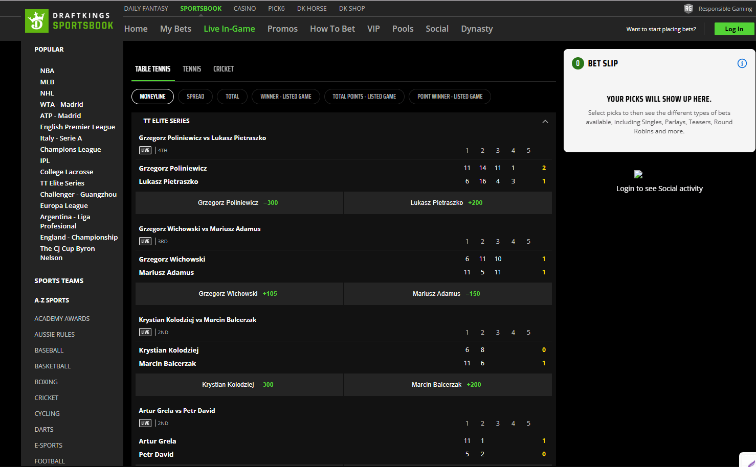 Draftkings Live in game